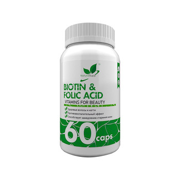 NaturalSupp - Биотин и фолиевая кислота с Омега-3 (Biotin and Folic Acid), 60 капсул